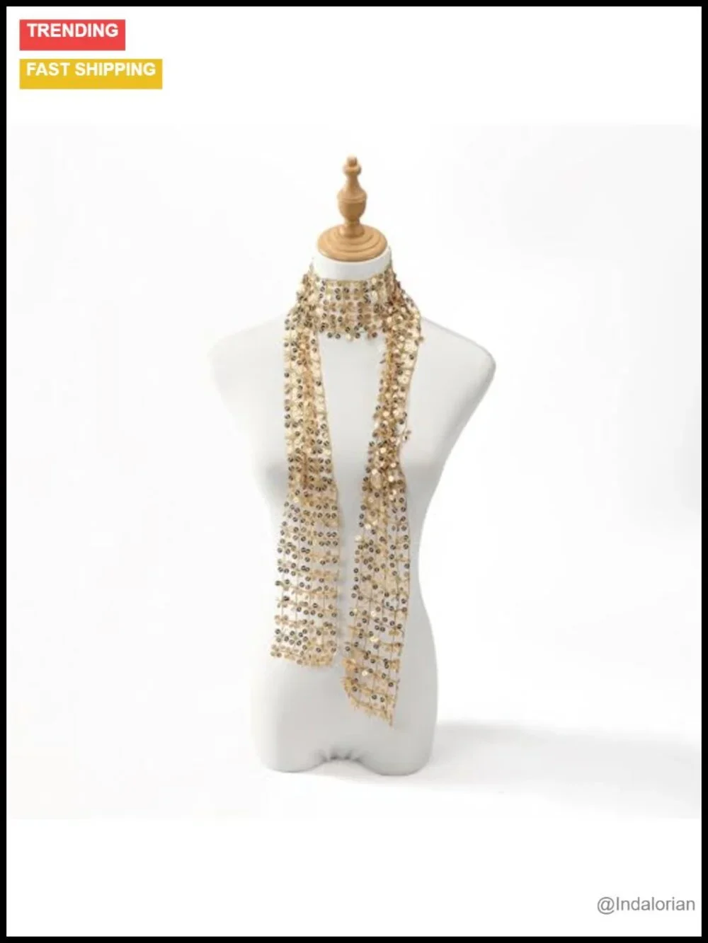 Sparkly Sequin Long Scarf for Women, Lace Lightweight Sequins Neck Tie Luxury